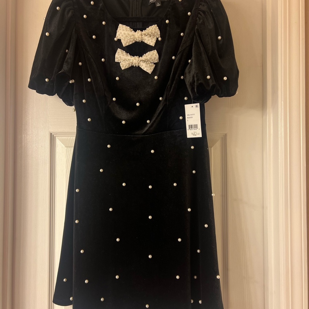 Black Velvet Dress with Pearl Accents